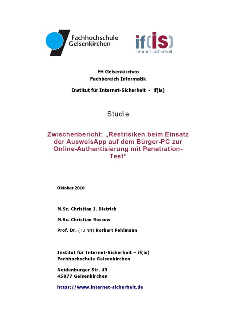 Studie - Restrisiken beim Einsatz der AusweisApp auf dem Bürger-PC zur Online-Authentisierung mit Penetration-Test - Prof. Norbert Pohlmann-1-1-001