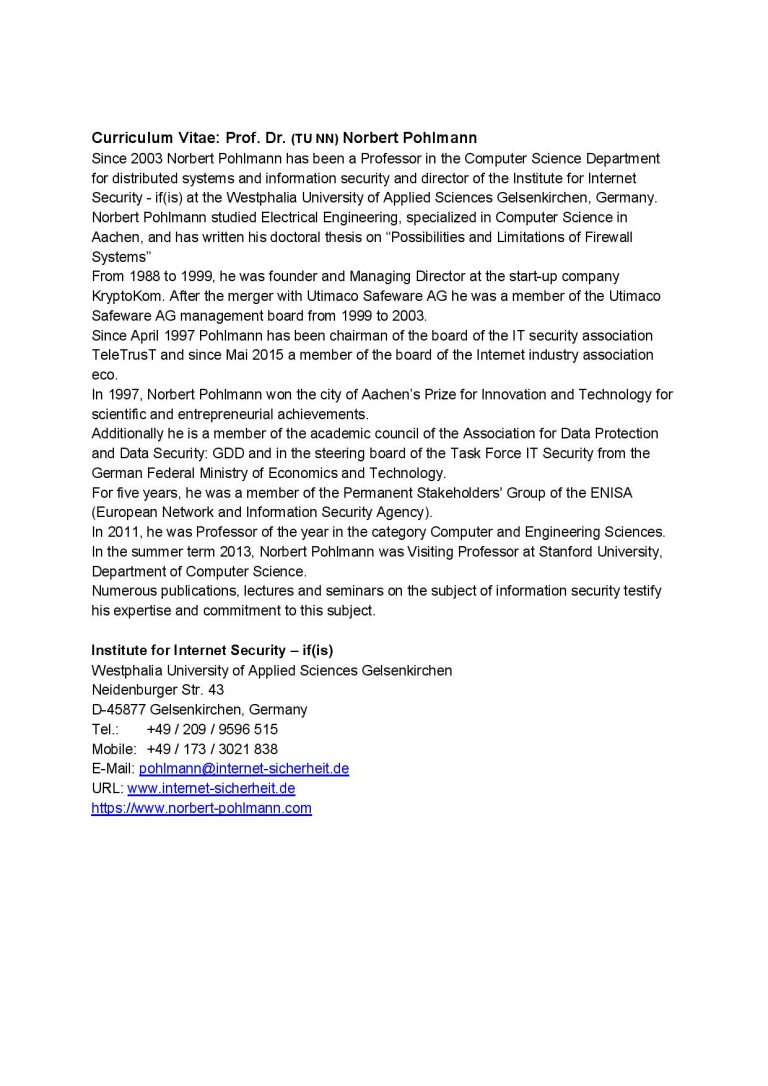 Curriculum Vitae - Prof. Norbert Pohlmann