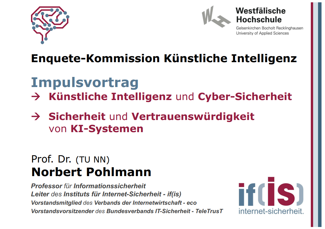 Vortrag - Sicherheit und Vertrauenswürdigkeit von KI-Systemen - Prof. Norbert Pohlmann
