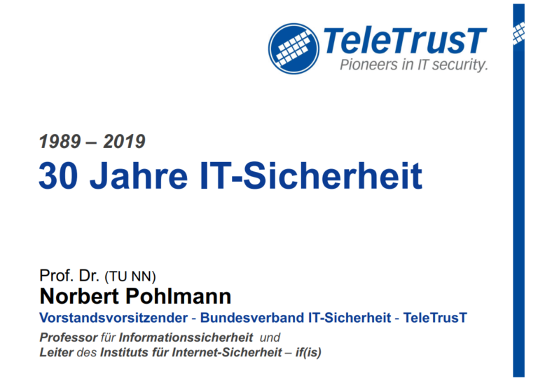 Vortrag - 30 Jahre IT-Sicherheit - Prof. Norbert Pohlmann