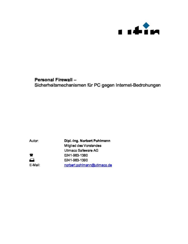 Artikel - Personal Firewall - Sicherheitsmechanismen für PC - Prof. Norbert Pohlmann