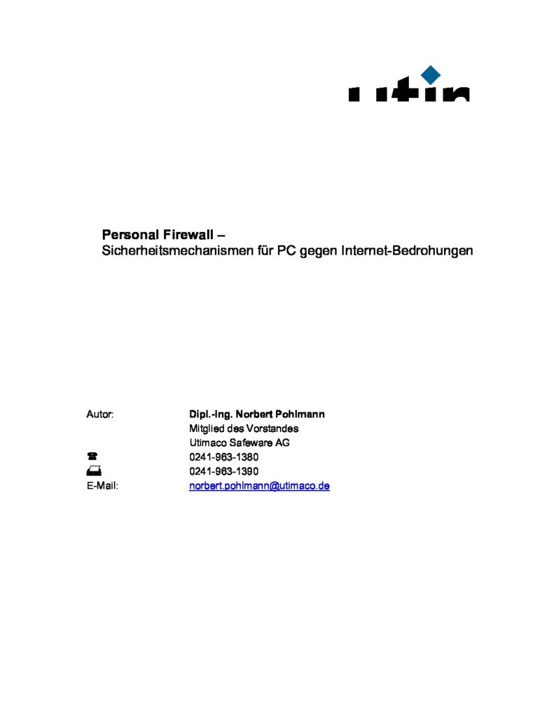 Artikel - Personal Firewall - Sicherheitsmechanismen für PC - Prof. Norbert Pohlmann