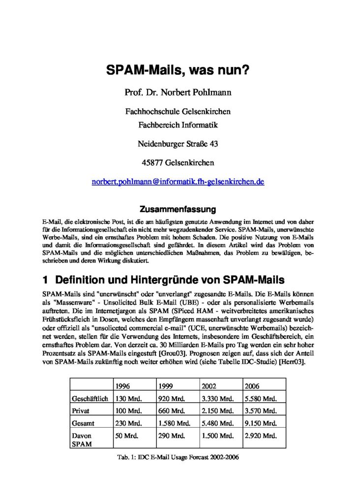 Artikel - SPAM Mails was nun - Prof. Norbert Pohlmann