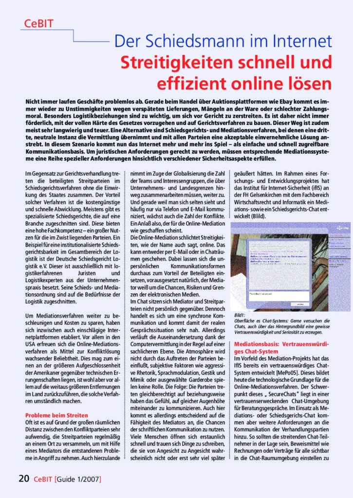 Artikel - Der Schiedsmann im Internet Streitigkeiten schnell und effizient online lösen - Prof. Norbert Pohlmann