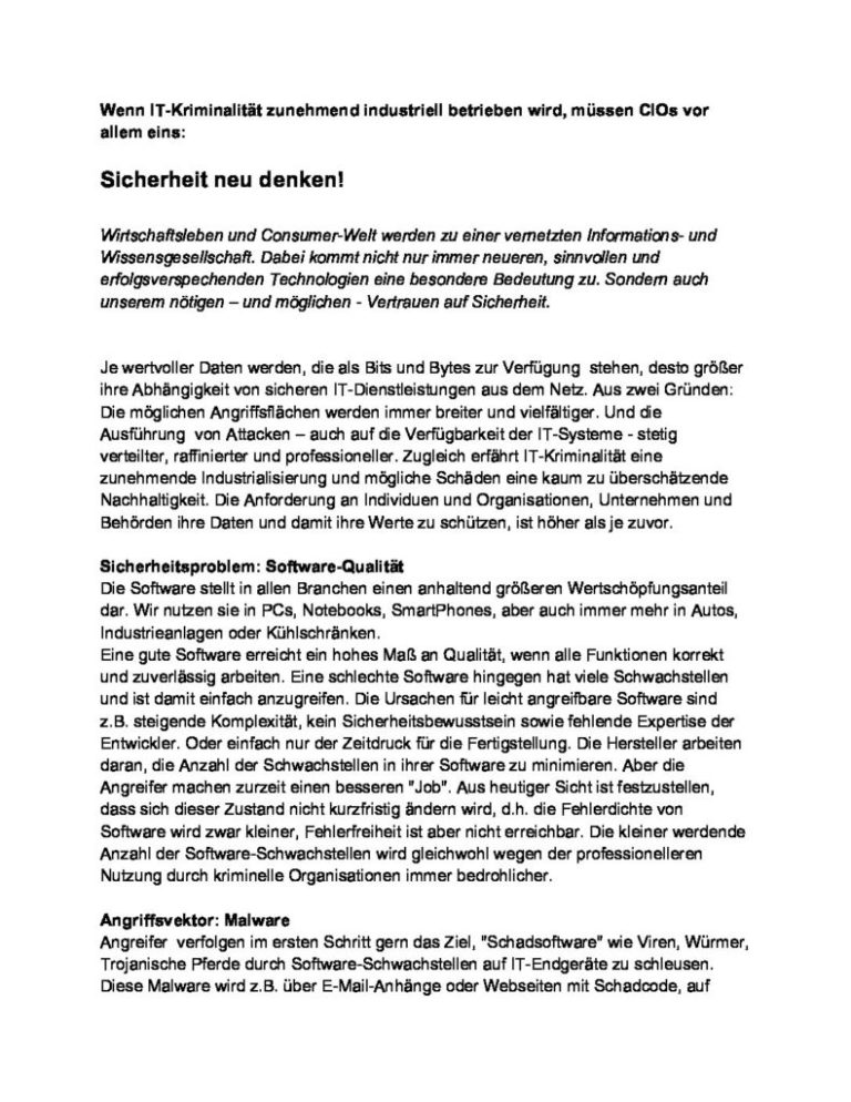 Artikel - Sicherheit neu denken - Prof. Norbert Pohlmann