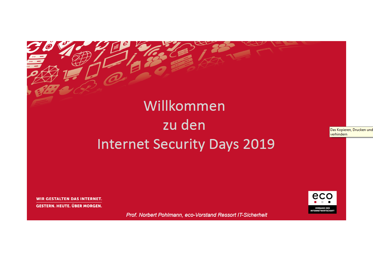 Vortrag - Internet Security Days 2019 - IT-Sicherheitseinschätzung - Prof. Norbert Pohlmann