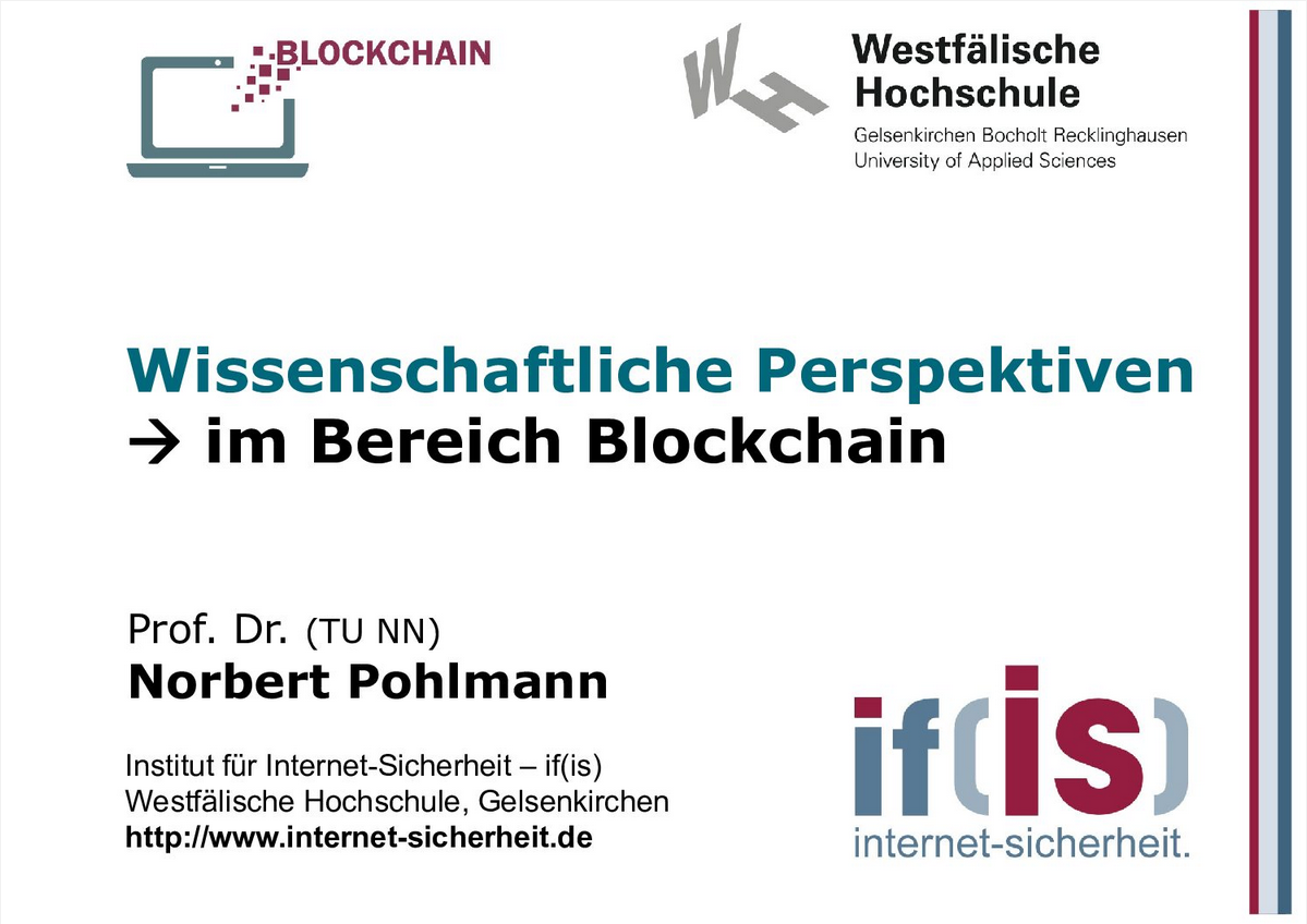 Vortrag - Wissenschaftliche Perspektiven im Bereich Blockchain - Prof. Norbert Pohlmann