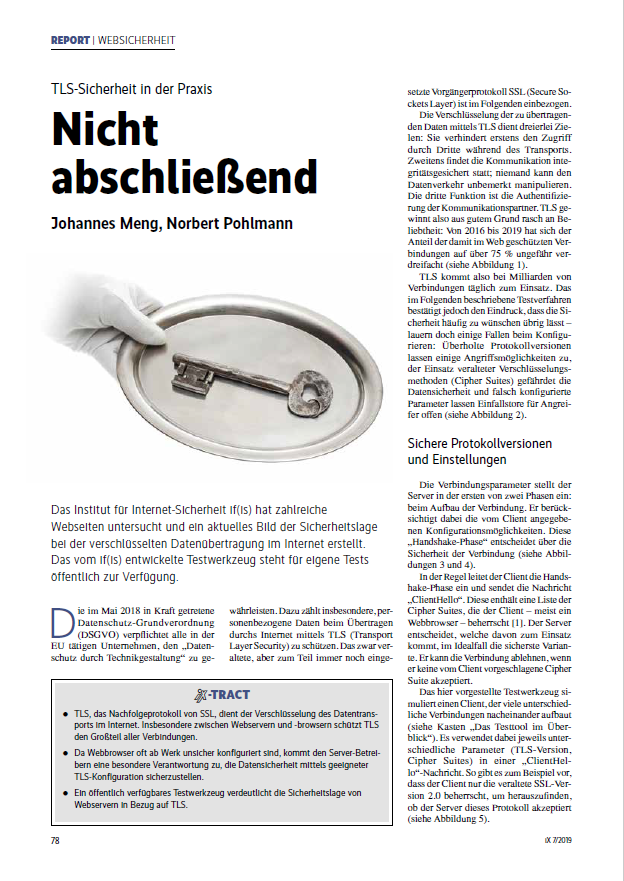 Artikel - Nicht abschließend - TLS-Sicherheit in der Praxis - Prof. Norbert Pohlmann
