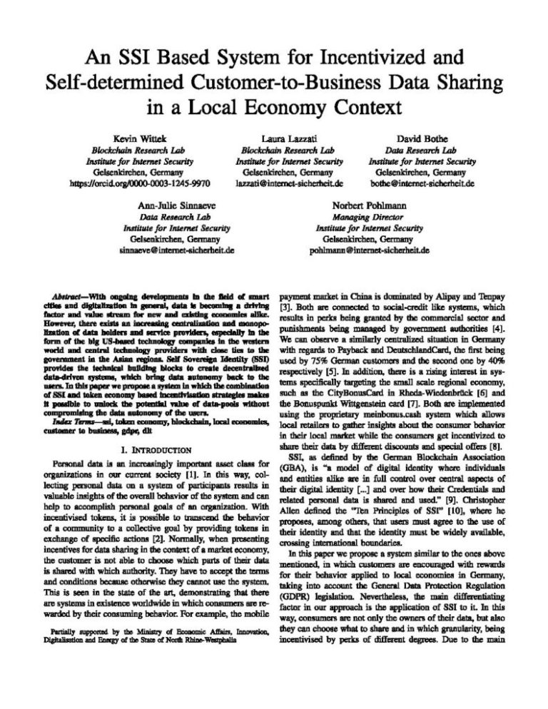 An SSI Based System for Incentivized and Self determined Customer to Business Data-Sharing in a Local Economy - Prof. Norbert Pohlmann