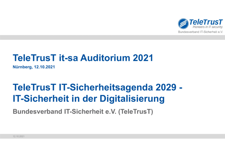 398 - TeleTrusT - IT-Sicherheitsagenda 2029 - IT-Sicherheit in der Digitalisierung - Prof Norbert Pohlmann