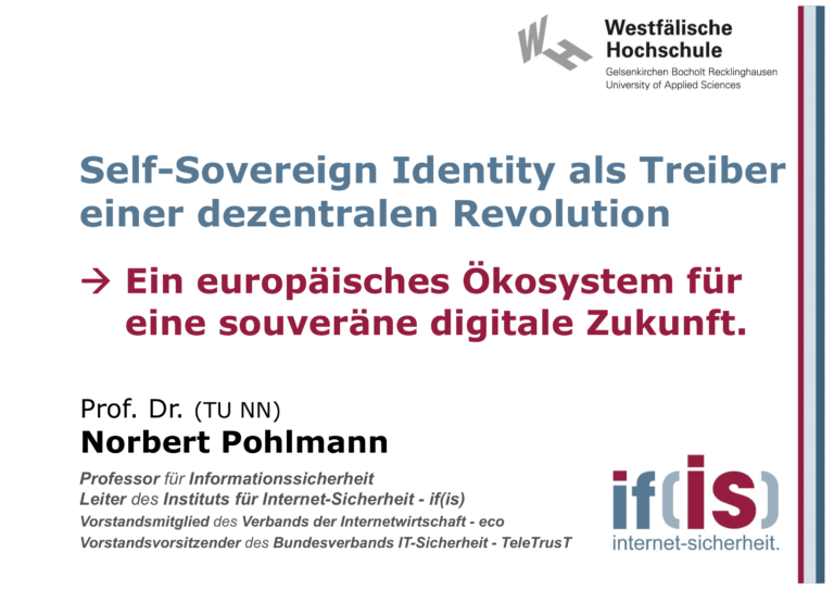396 - Self-Sovereign Identity als Treiber einer dezentralen Revolution - Ein europäisches Ökosystem für eine souveräne digitale Zukunft - Prof Norbert Pohlmann