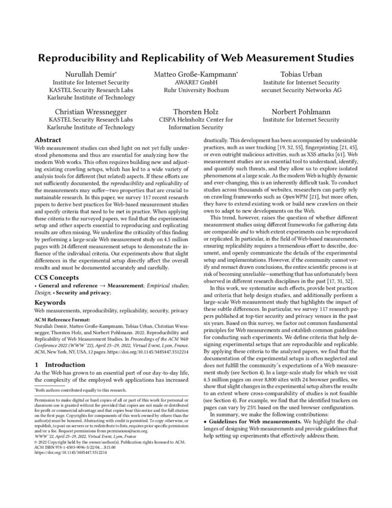 Web Measurement - Reproducibility - Replicability