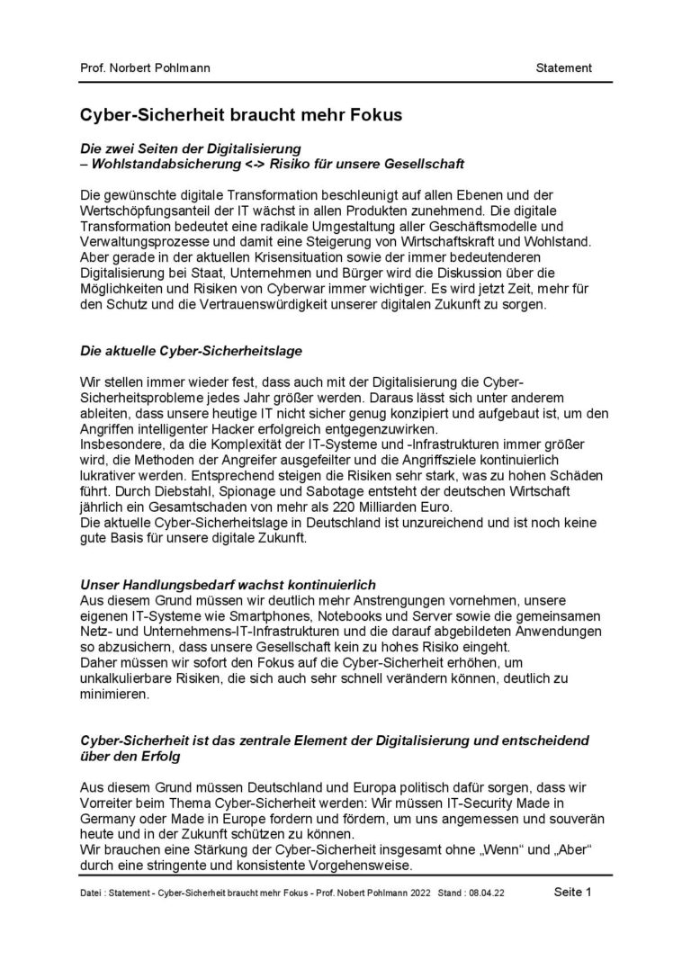 Cyber-Sicherheit braucht mehr Fokus