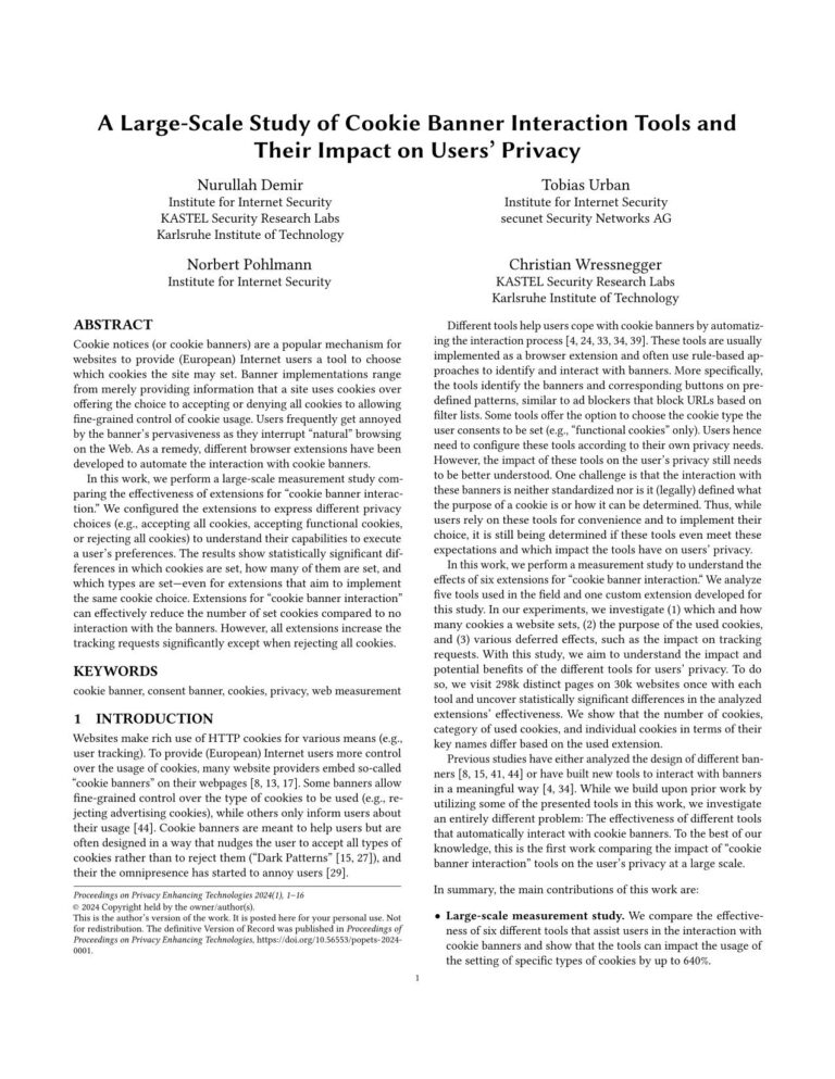 A Large-Scale Study of Cookie Banner Interaction Tools
