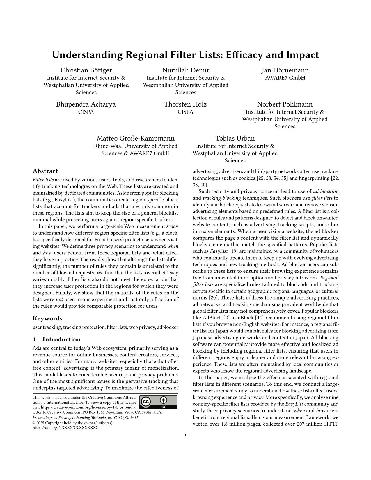 Understanding Regional Filter Lists - Efficacy and Impact