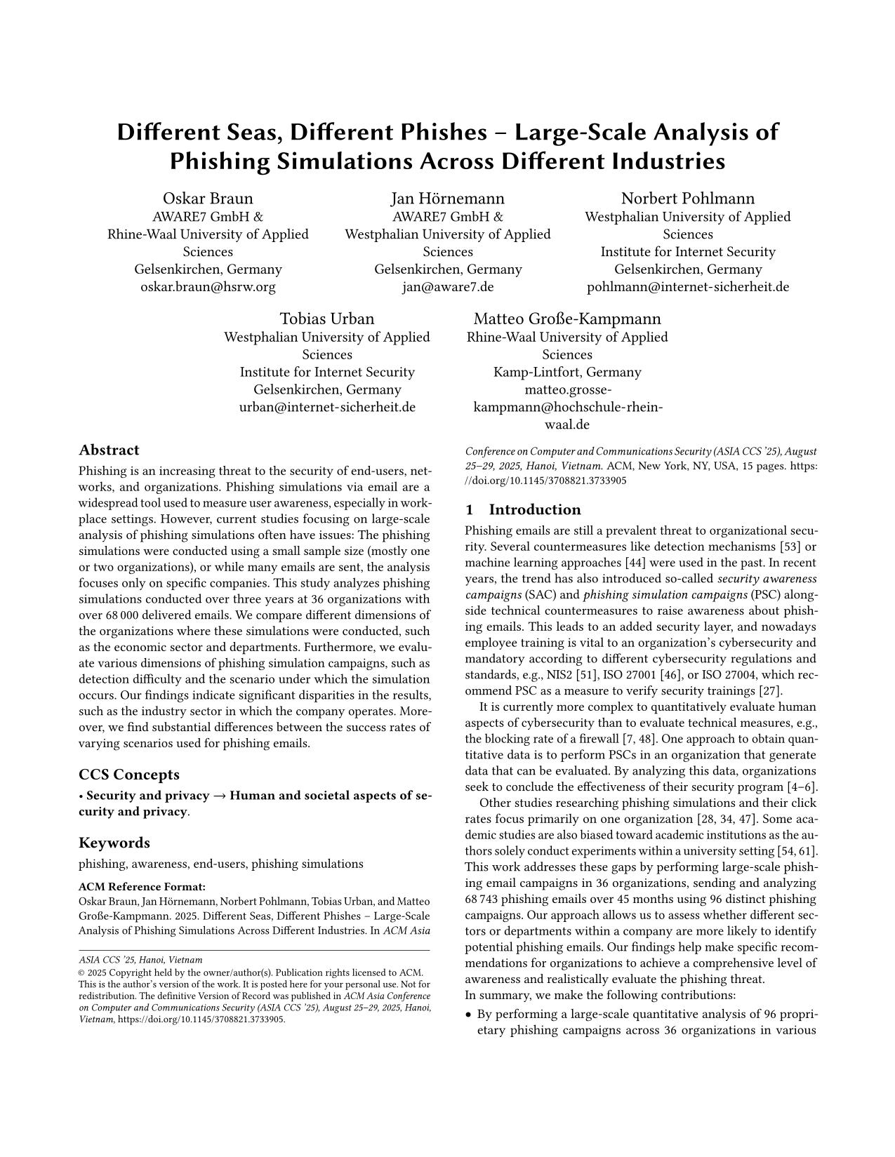 478 - Different Seas, Different Phishes - Large-Scale Analysis of Phishing Simulations Across Different Industries - Prof Norbert Pohlmann