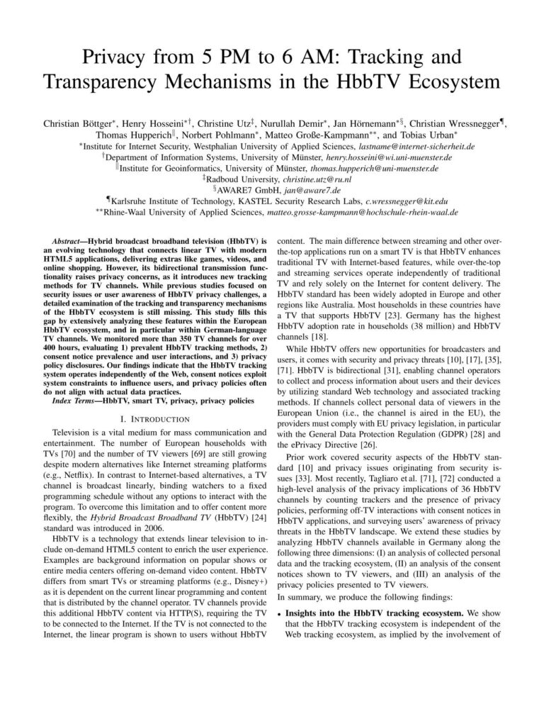 Privacy from 5 PM to 6 AM - Tracking and Transparency Mechanisms in the HbbTV Ecosystem