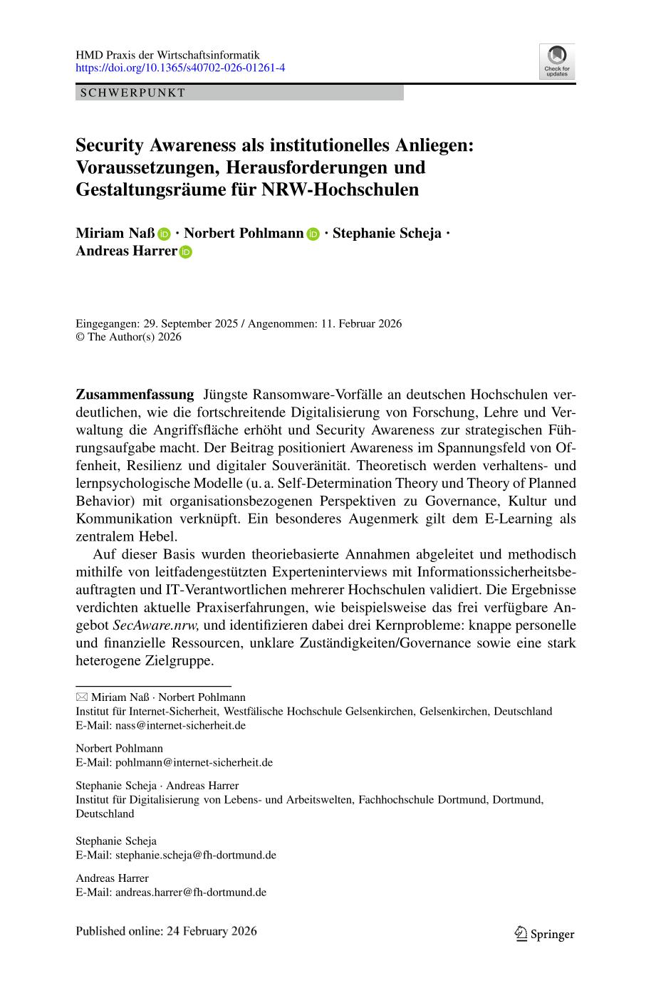 posted Prof. Dr. Pohlmann Security Awareness als institutionelles Anliegen